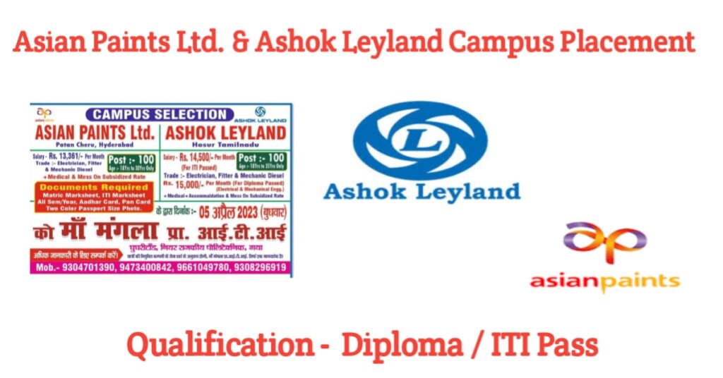 Asian Paints Ltd. & Ashok Leyland Campus Placement