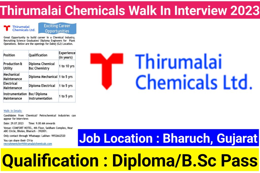 Thirumalai Chemicals Walk In Interview
